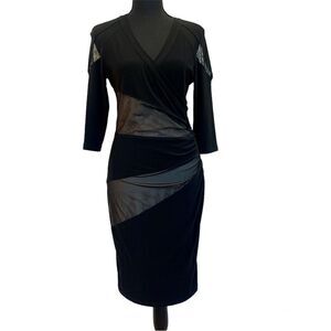 Joseph Ribkoff black nude mesh sheer faux wrap dress Sz 8